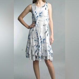 Tempo Paris Tie-Dye Tank Dress With Double Ruffle Hem Beach Boho Cotton Italy SM
